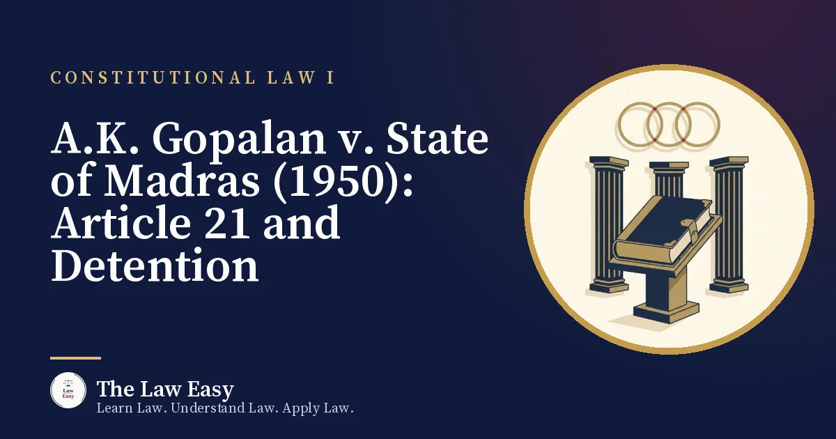 Cover: A.K. Gopalan v. State of Madras (1950): Article 21 and Detention