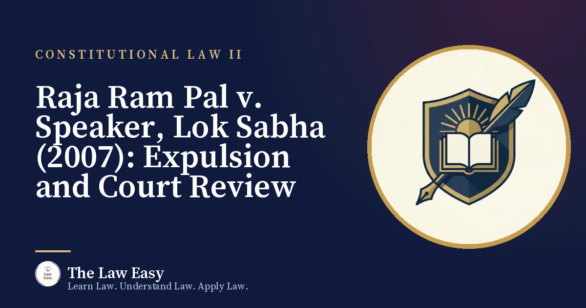 Cover: Raja Ram Pal v. Speaker, Lok Sabha (2007): Expulsion and Court Review