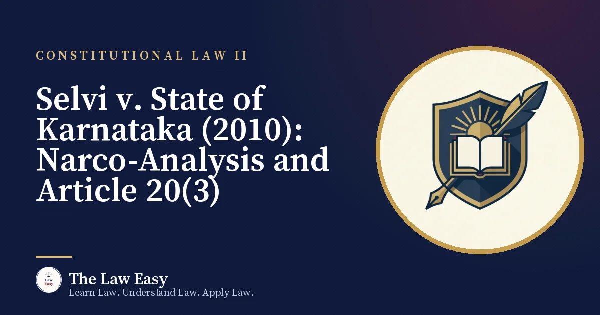 Cover: Selvi v. State of Karnataka (2010): Narco-Analysis and Article 20(3)